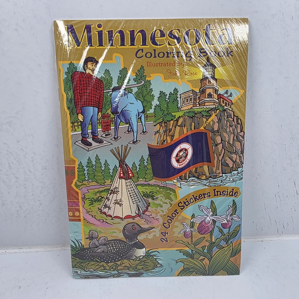 Vintage Minnesota Coloring Book Plus 24 Stickers Inside By John Rose NEW Sealed
